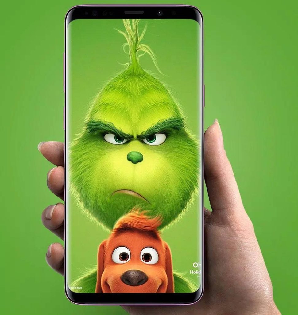 The Grinch and dog Max festive 3D animated wallpaper on vibrant green background for phones