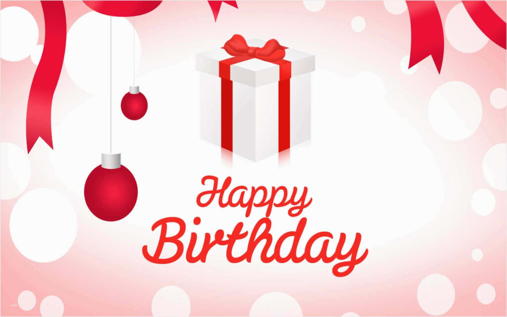 Festive Happy Birthday Wallpaper with Gift Box and Red Ornaments