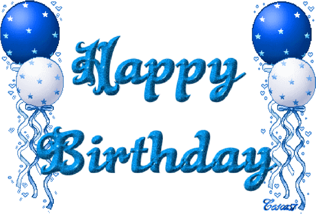 Festive Happy Birthday Wallpaper with Sparkly Blue Balloons & Ribbons