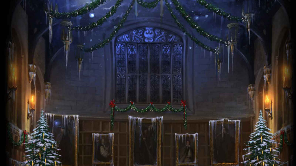 Magical Harry Potter Holiday Wallpaper: Enchanted Grand Hall Scene