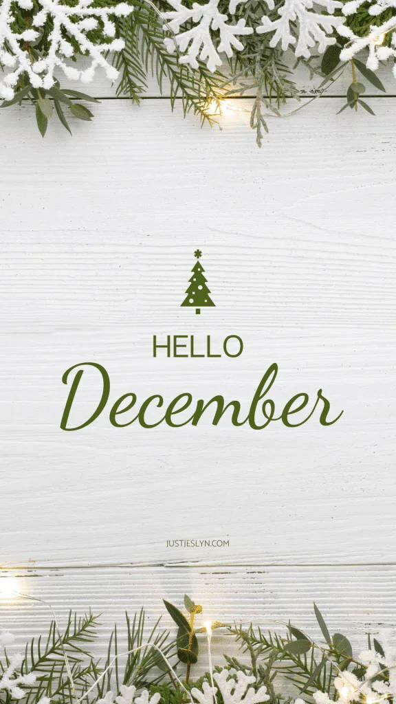 Festive Hello December Wallpaper with Christmas Tree & Pine Accents