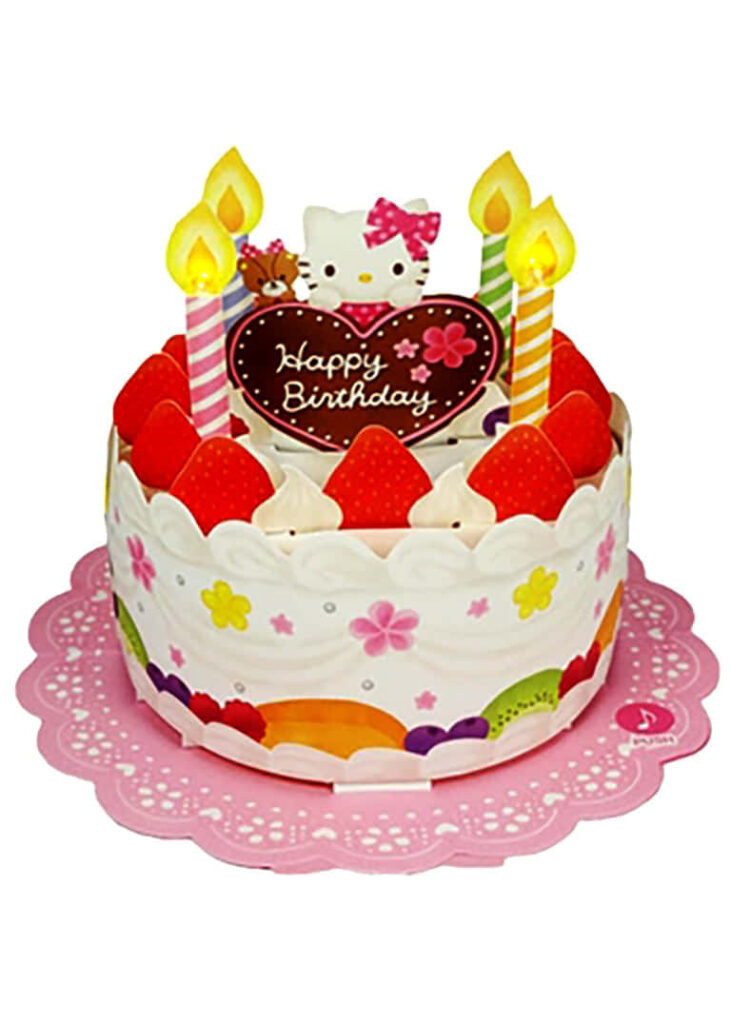 Playful Hello Kitty Birthday Cake Wallpaper with Colorful Candles