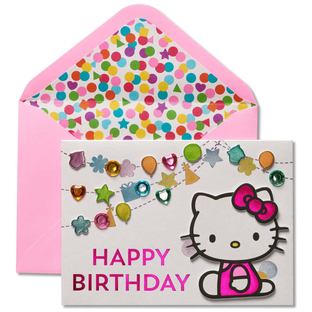Festive Hello Kitty Birthday Wallpaper with Colorful Confetti