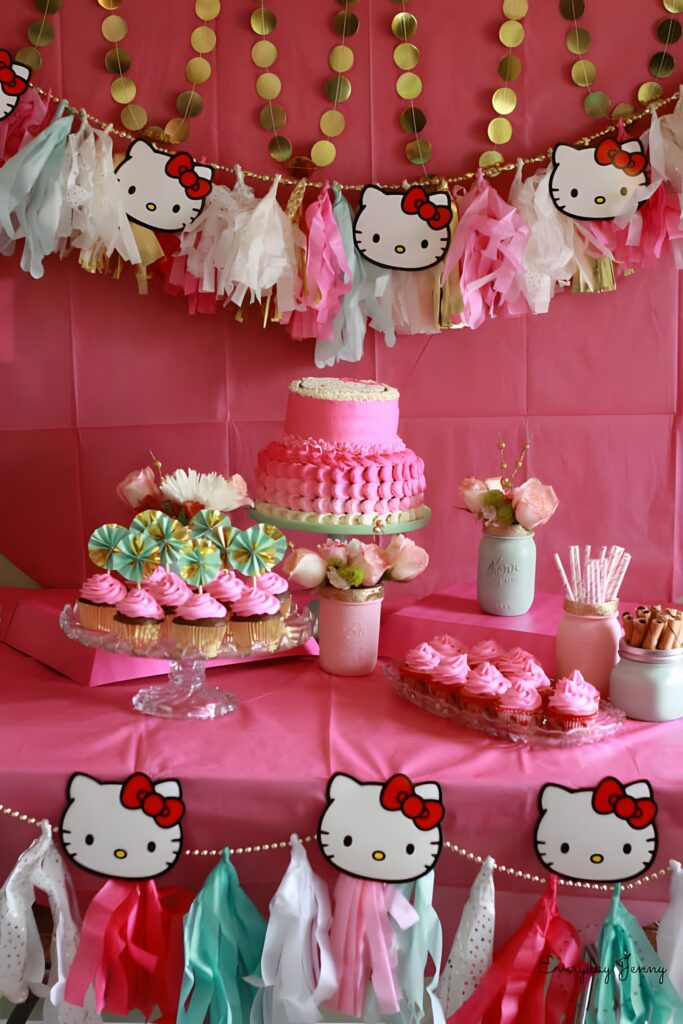 Festive Hello Kitty Birthday Party Wallpaper with Colorful Decor