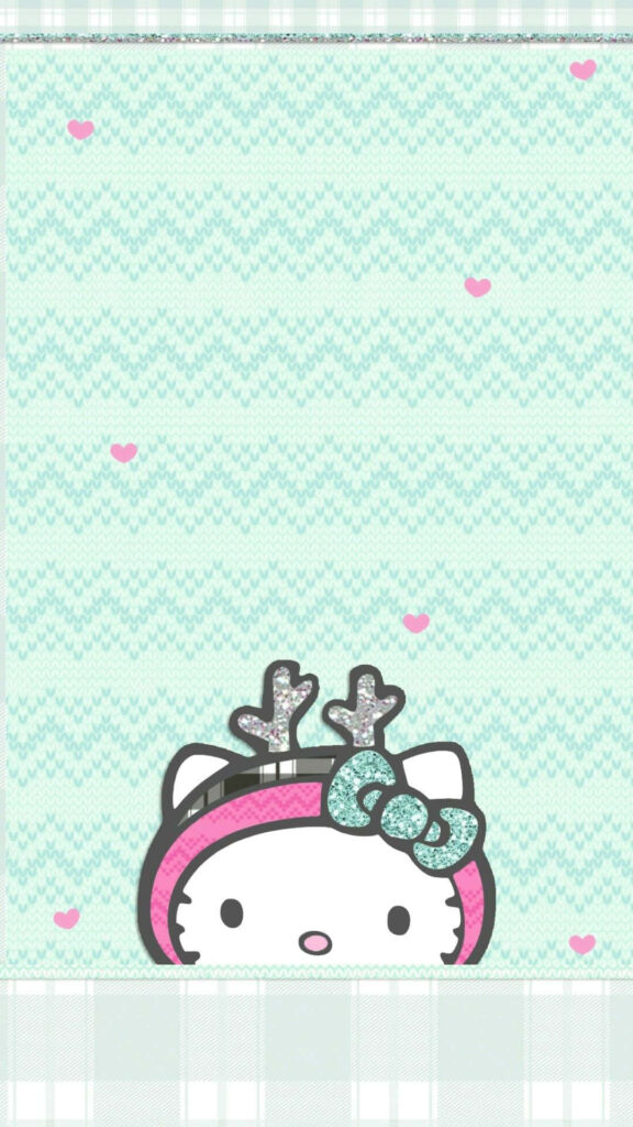 Hello Kitty Christmas Wallpaper: Glittery Reindeer Antlers & Hearts