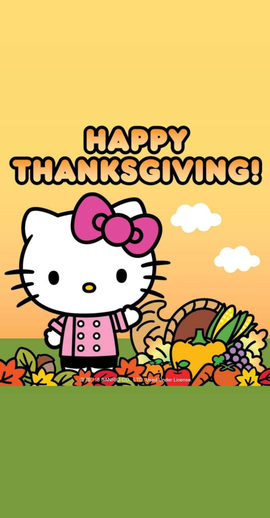 Hello Kitty's Festive Thanksgiving Wallpaper with Cornucopia & Sunset