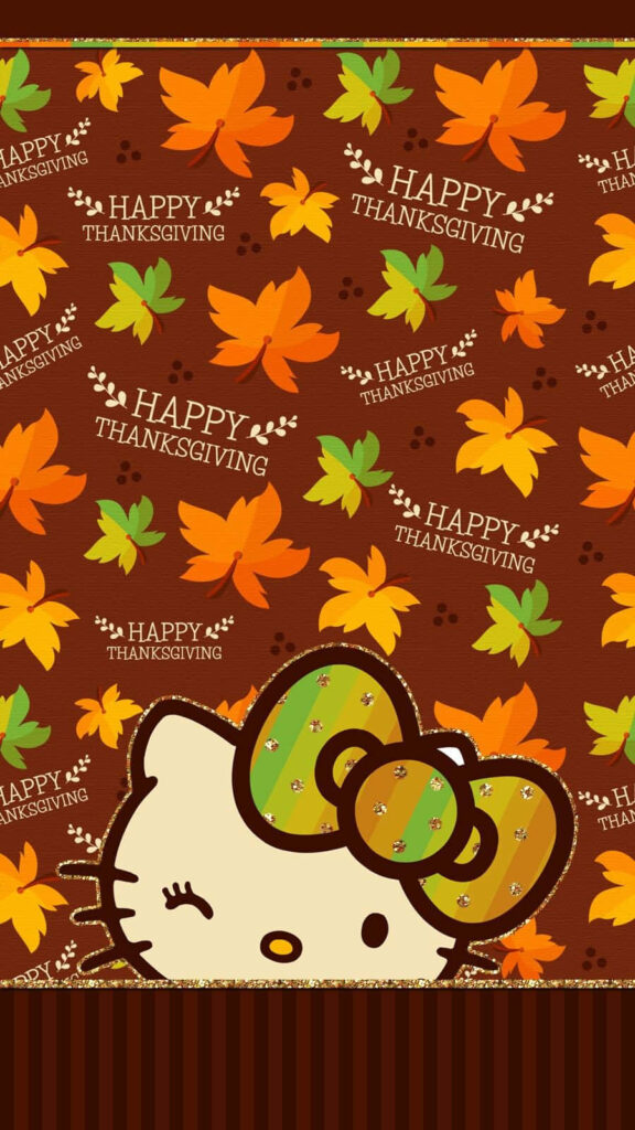 Festive Hello Kitty Thanksgiving Wallpaper with Autumn Leaves Background
