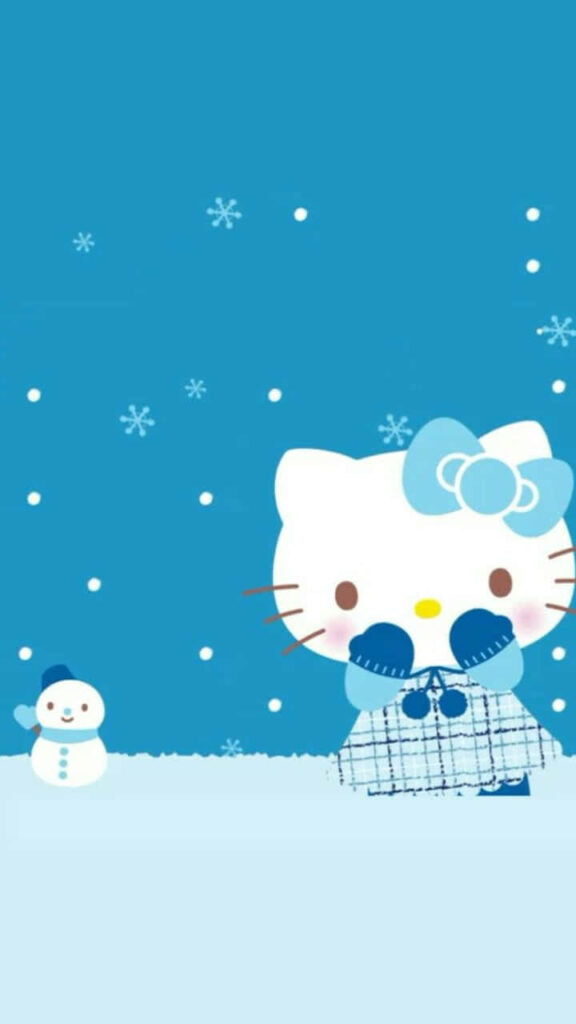 Hello Kitty Winter Wallpaper: Snowflakes & Snowman Holiday Scene