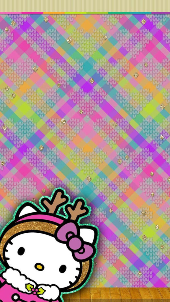 Festive Hello Kitty Wallpaper: Cute Christmas Charm with Plaid Background