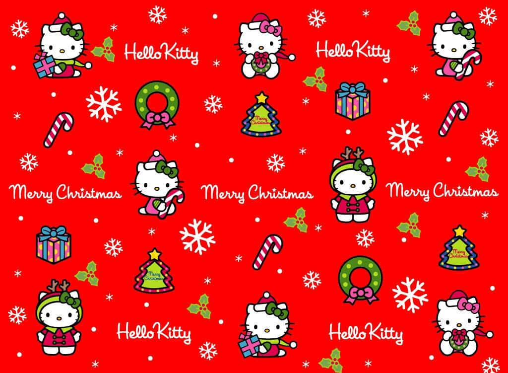 Cheerful Hello Kitty Holiday Wallpaper with Festive Background