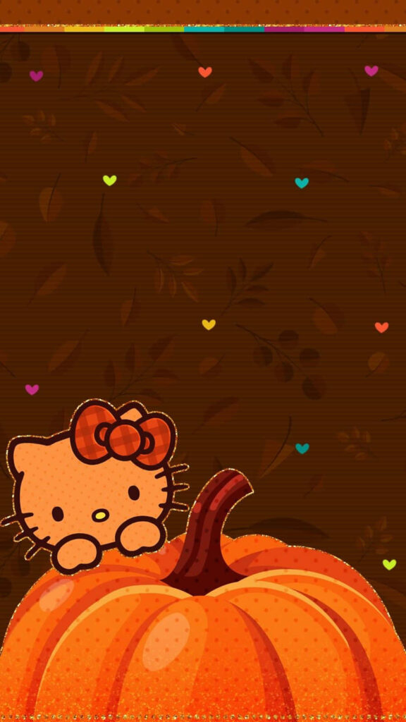 Hello Kitty Thanksgiving Wallpaper: Cute Pumpkin & Leaf Background