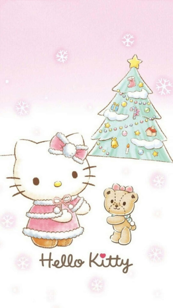 Festive Hello Kitty Wallpaper: Winter Scene with Christmas Cheer