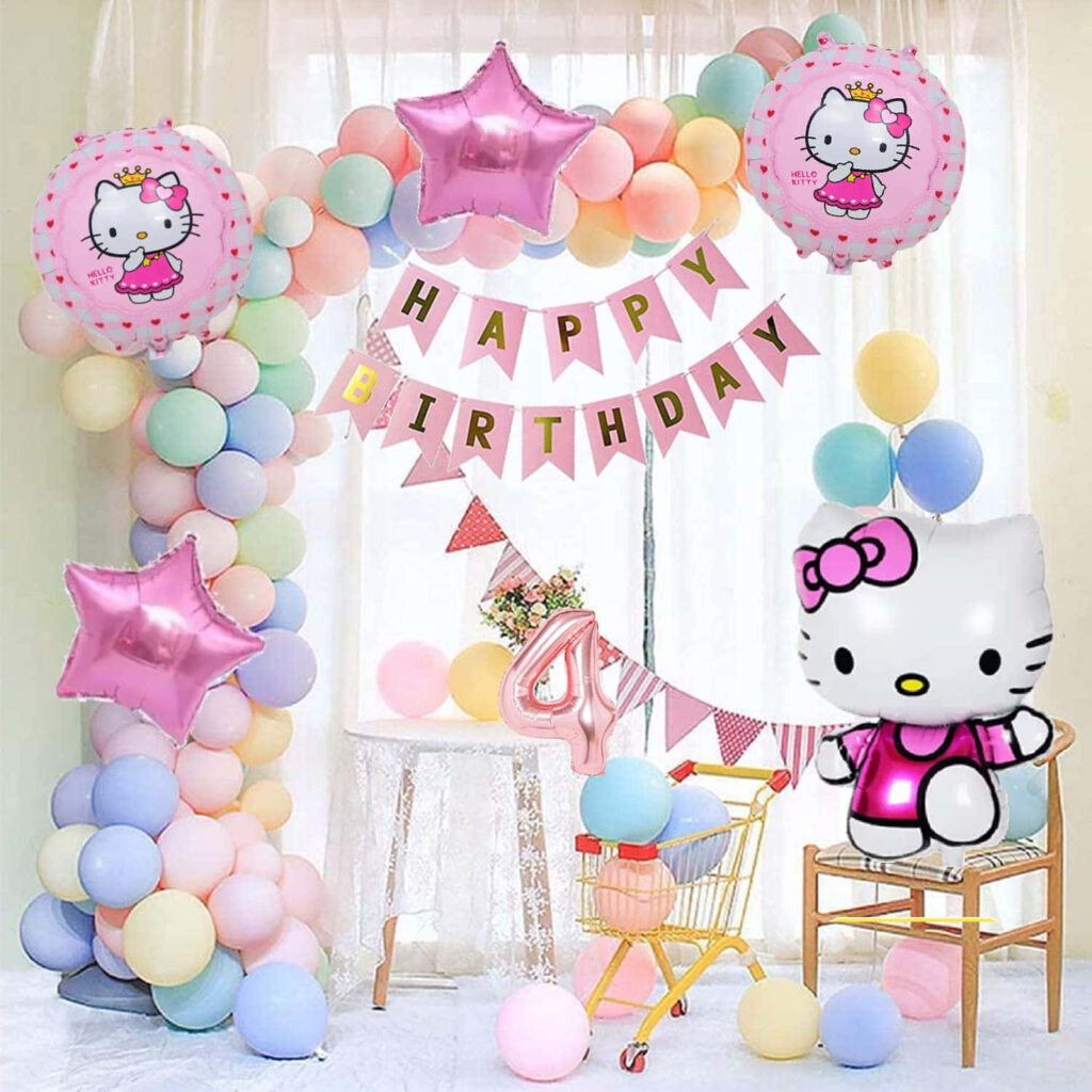 Festive Hello Kitty Wallpaper with Balloons for Birthday Parties