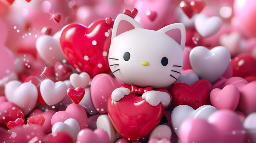 Valentine's Hello Kitty Wallpaper with Hearts - Cute & Romantic Background