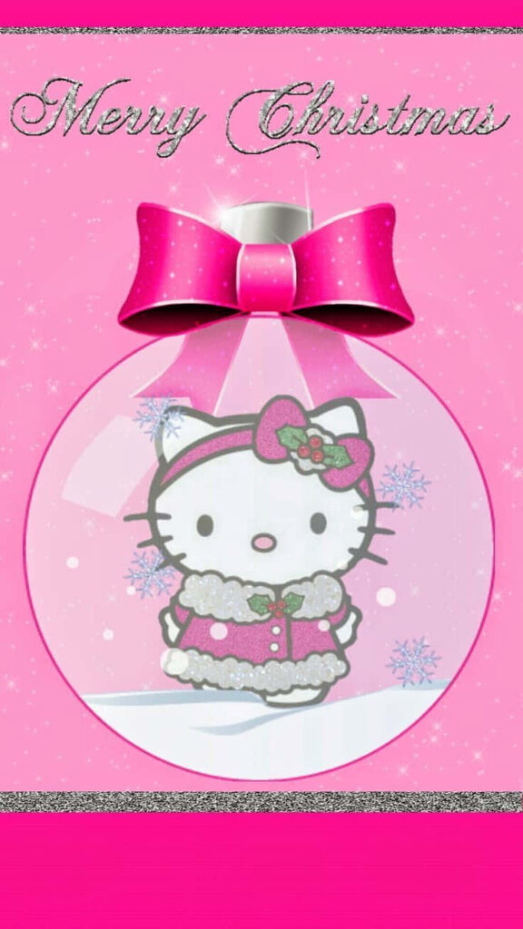 Festive Hello Kitty Winter Wallpaper with Snowflakes & Christmas Bow