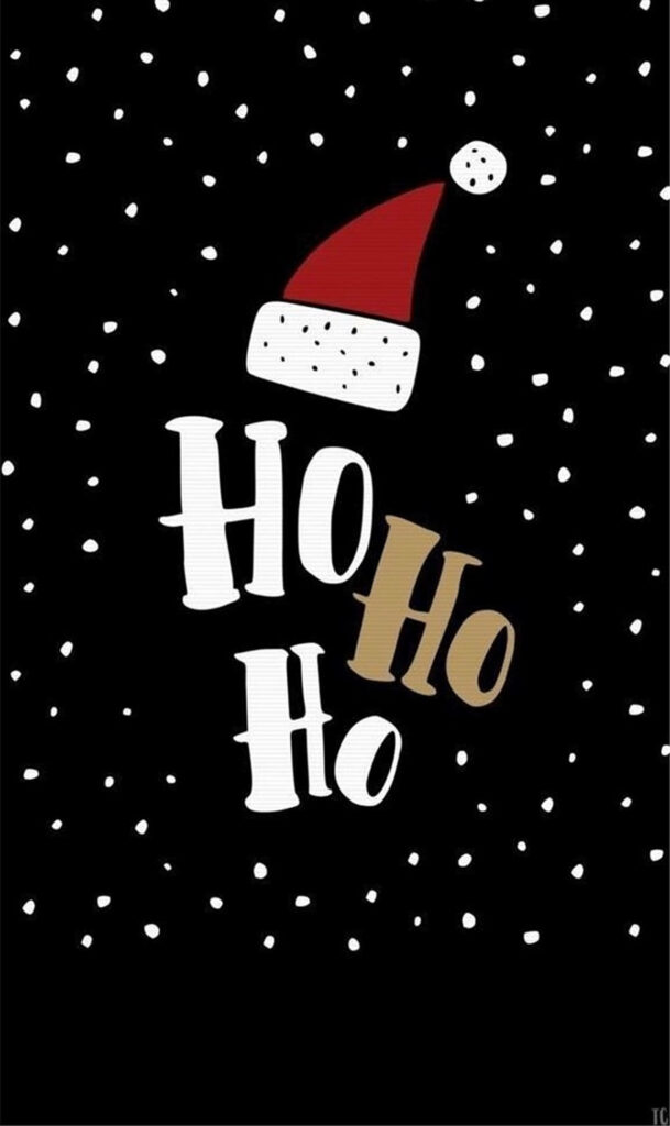 Festive Ho Ho Ho Wallpaper with Santa Hat & Snowflakes