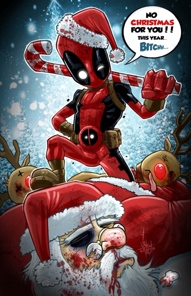 Humorous Holiday Wallpaper: Comic Character Santa with Candy Cane