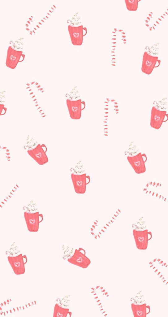 Festive iPhone Wallpaper: Cute Mugs & Peppermint Candy Canes