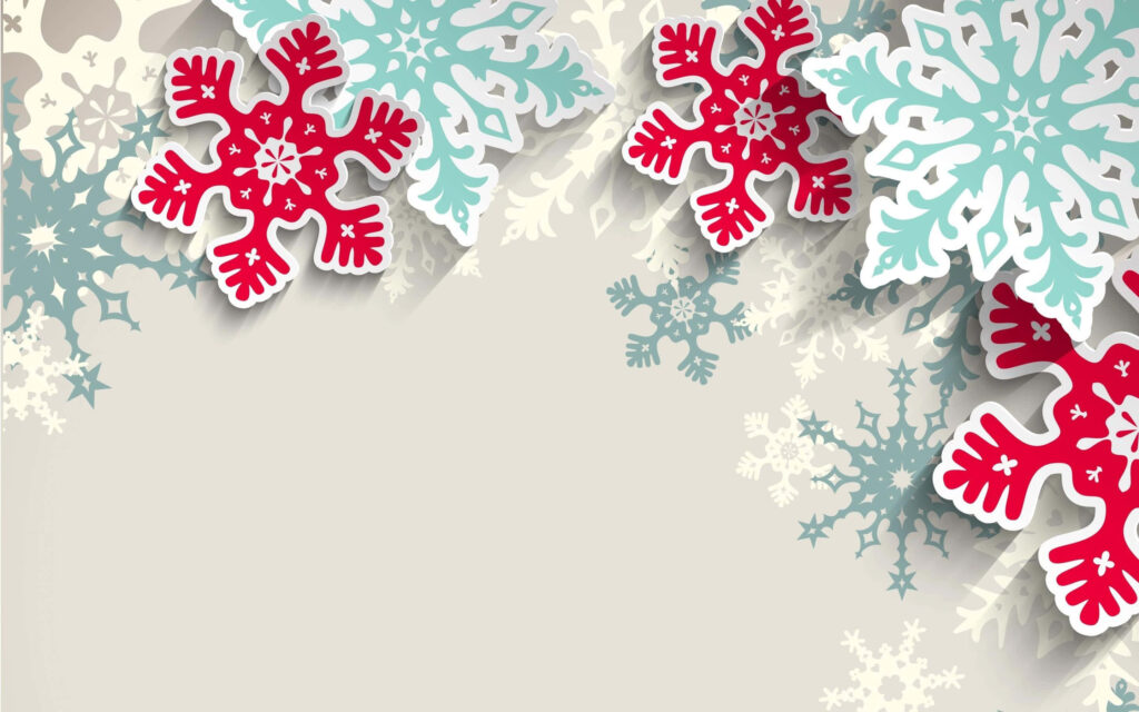 Cheerful Holiday Wallpaper with Red and Blue Snowflakes