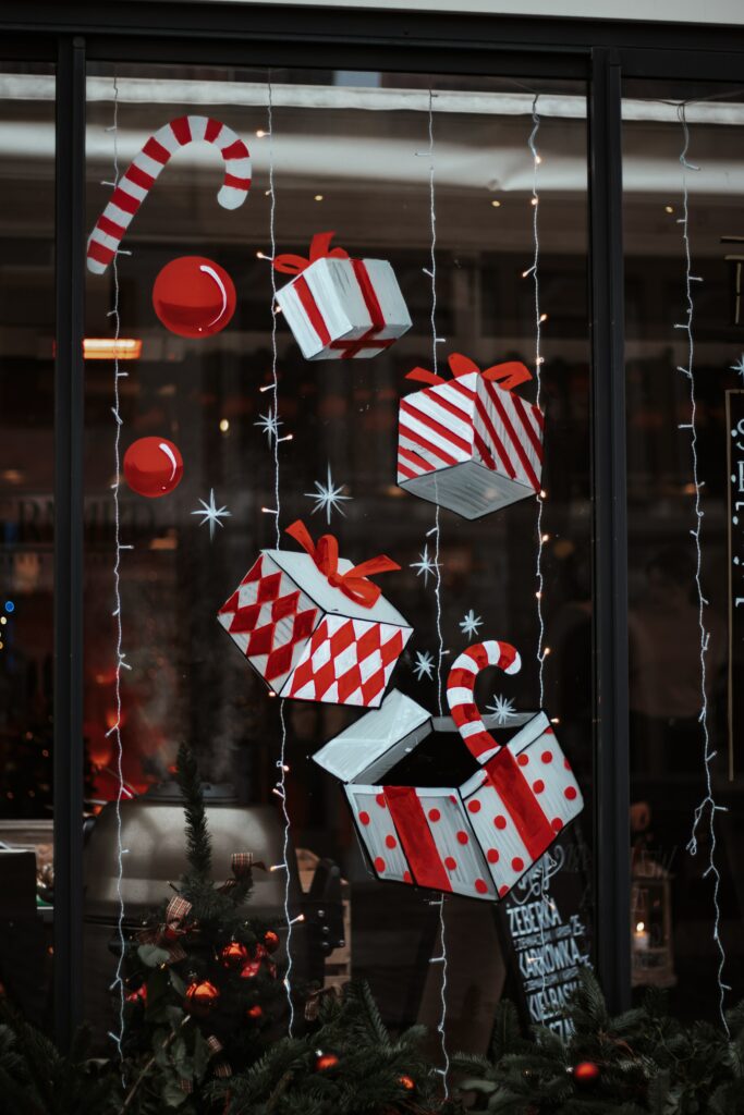 Colorful Holiday Wallpaper with Gift Boxes & Candy Canes Background