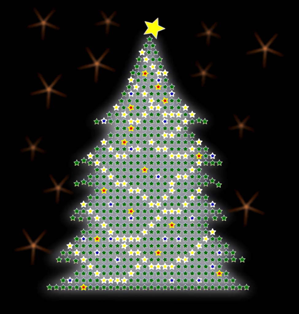 Colorful Star Christmas Tree Wallpaper on Black Background