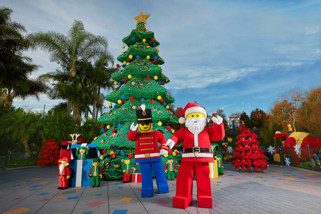 Festive Legoland Christmas Wallpaper with LEGO Santa & Palm Trees