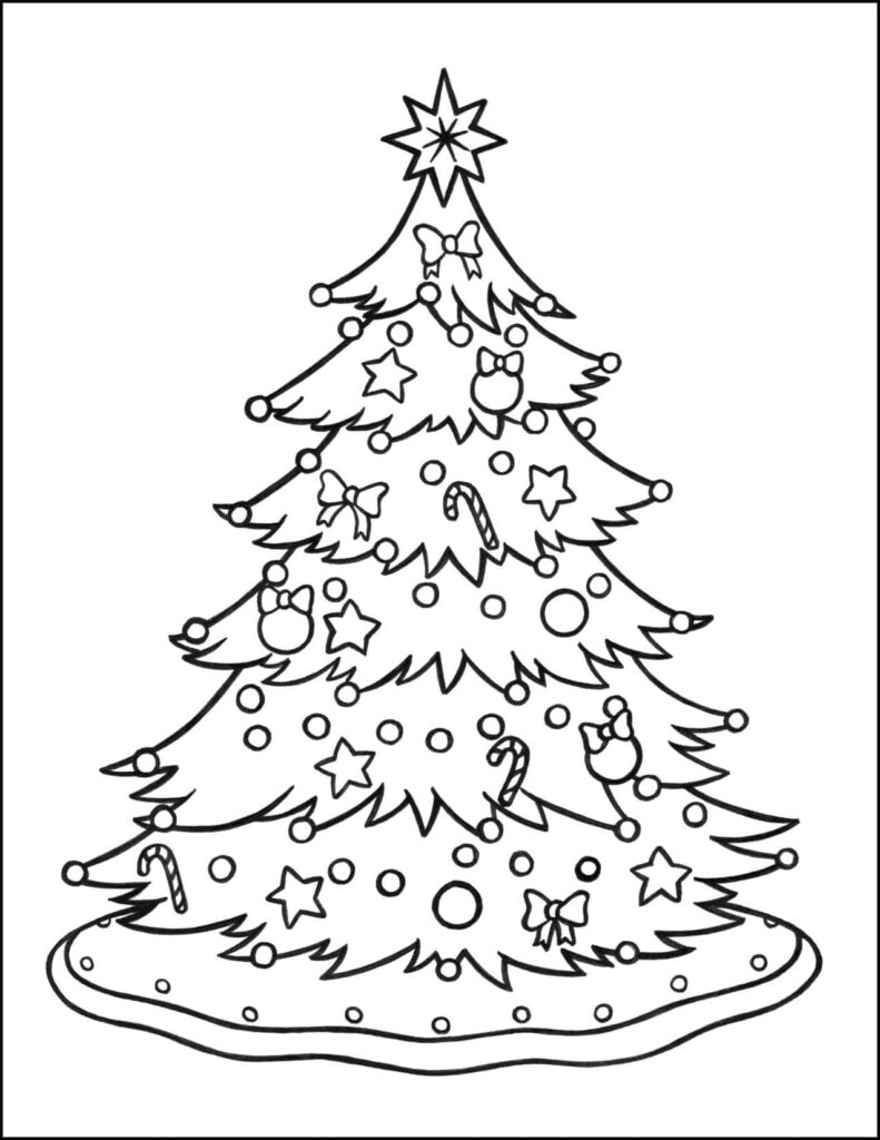 Festive Christmas Tree Coloring Wallpaper: Ornaments & Candy Canes