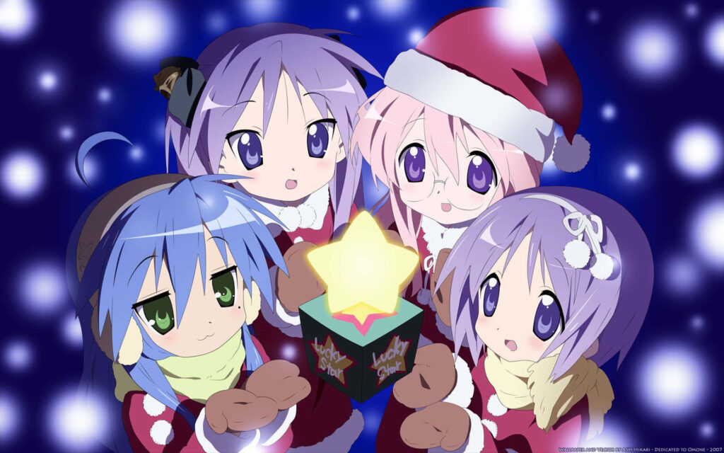 Festive Lucky Star Anime Characters in Christmas Wallpaper