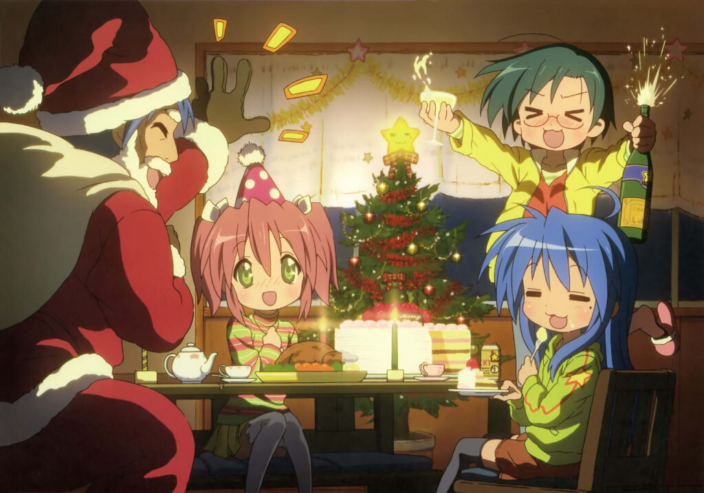 Festive Lucky Star Anime Wallpaper: Christmas Cheer & Decorations