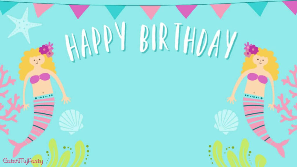 Vibrant Mermaid Birthday Wallpaper with Festive Decor & Sea Elements