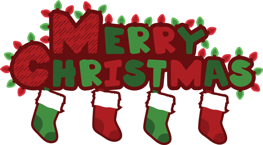 Festive Merry Christmas Design with Stockings & Decorative Lights Wallpaper