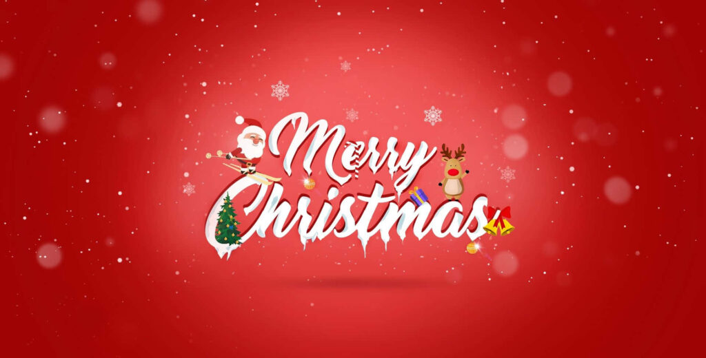 Festive Merry Christmas Wallpaper with Santa & Ornaments on Red