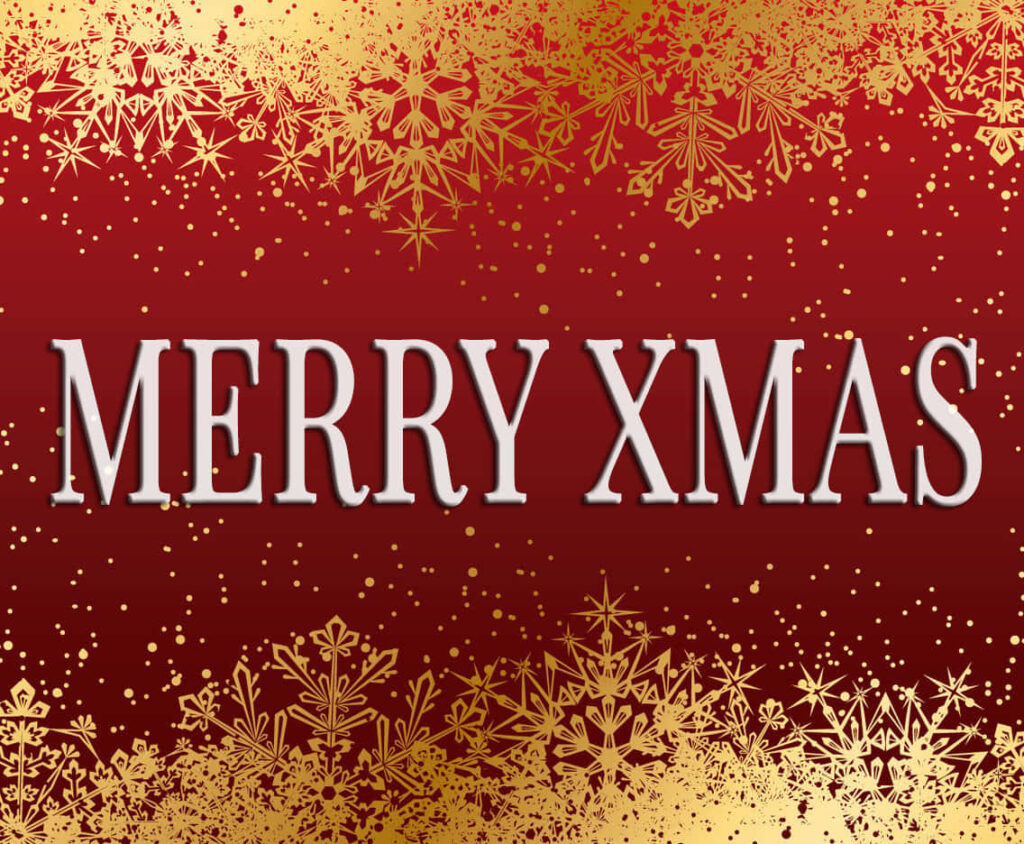 Bold Merry Xmas Christmas Wallpaper with Red & Gold Snowflakes