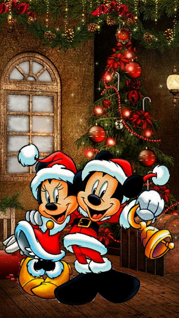 Cheerful Mickey & Minnie Christmas Wallpaper for iPhone Background