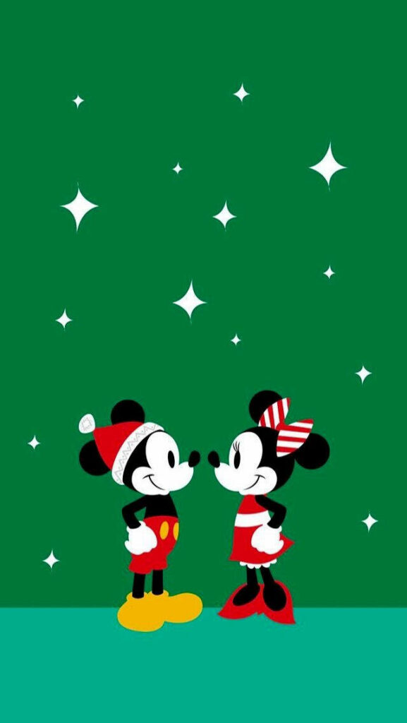 Joyful Mickey & Minnie Holiday Wallpaper with Twinkling Stars