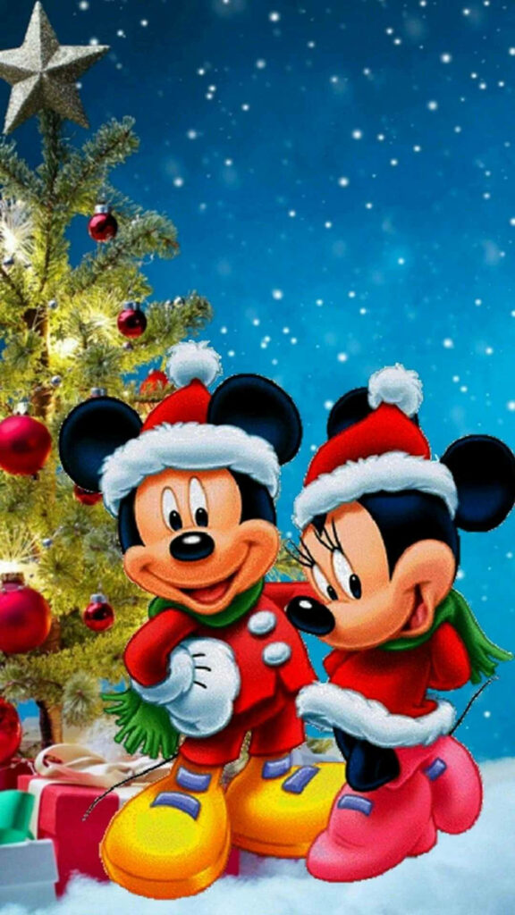 Joyful Mickey & Minnie Christmas Wallpaper for iPhone