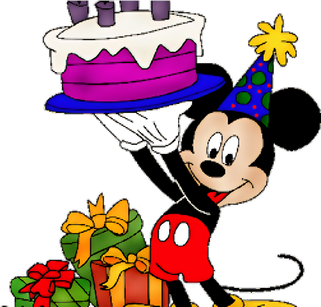Cheerful Mickey Mouse Birthday Wallpaper with Cake & Colorful Gifts