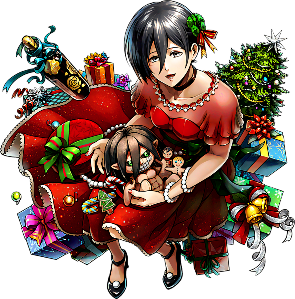 Cheerful Mikasa Ackerman Christmas Wallpaper for Festive Vibes