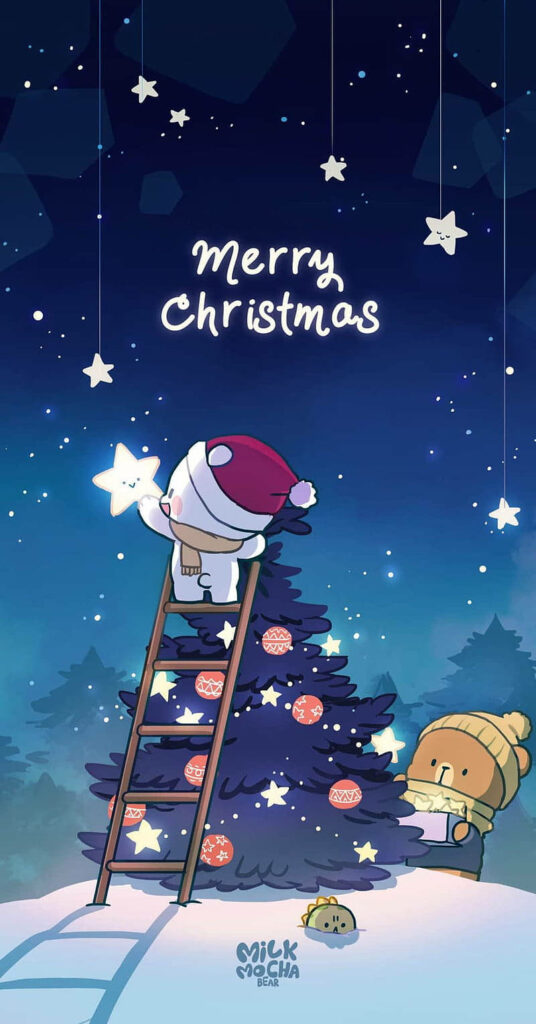Milk and Mocha Bears Decorate Christmas Tree - Festive Wallpaper
