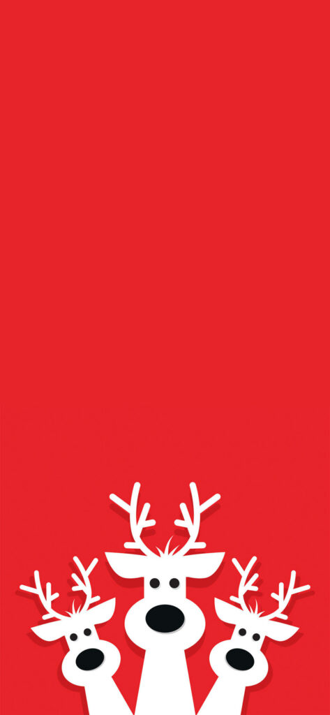 Festive Minimalist Red Wallpaper with Playful White Reindeers