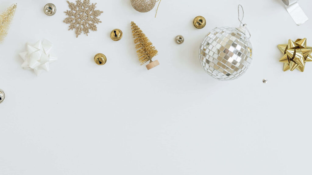 Minimalist Holiday Wallpaper with Gold & Silver Ornaments
