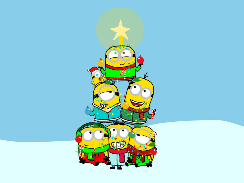 Festive Minions Christmas Tree Wallpaper: Colorful Holiday Cheer