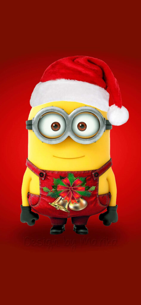 Cheerful Minion in Christmas Attire - Festive Red Wallpaper