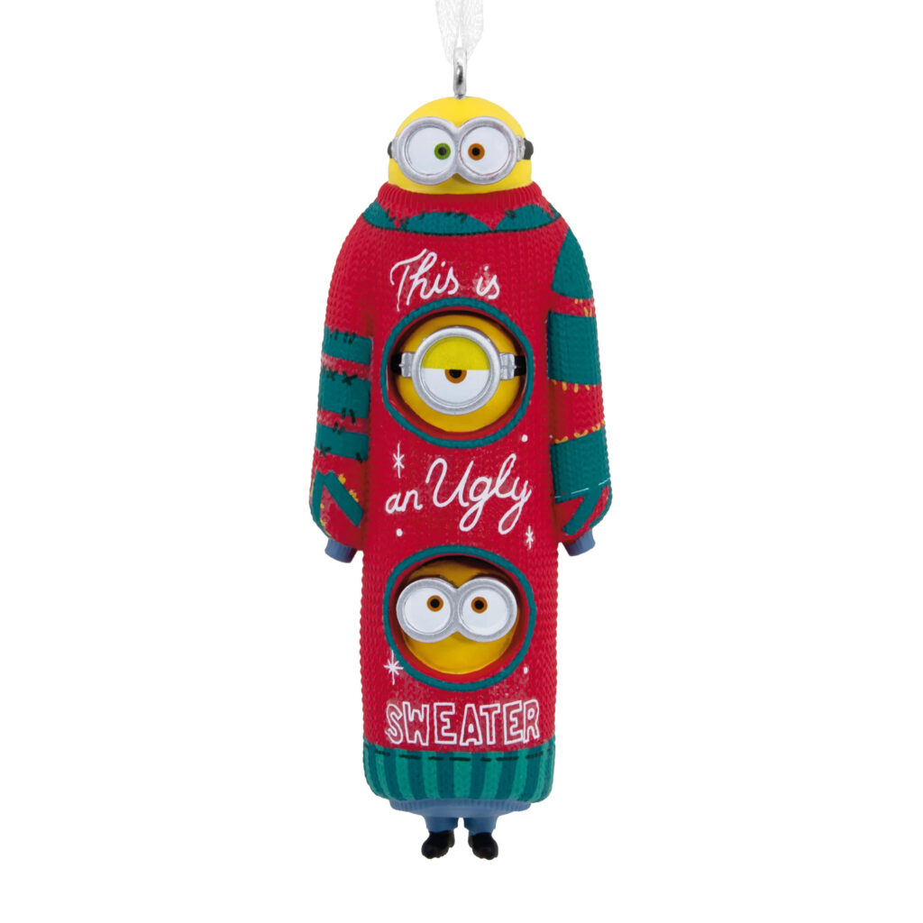 Whimsical Minion Ornament in Funny Ugly Christmas Sweater Wallpaper