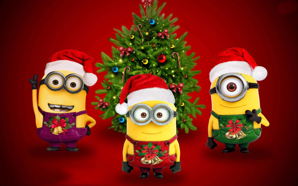 Playful Minions Santa Wallpaper for Festive Zoom Calls