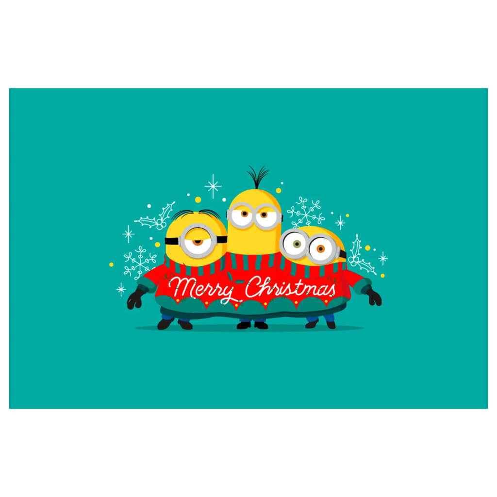 Cheerful Minions in Red Sweater: Festive Christmas Wallpaper