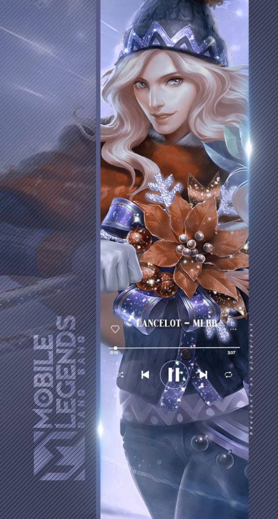 Lancelot Mobile Legends winter outfit with poinsettia vibrant digital art music player wallpaper