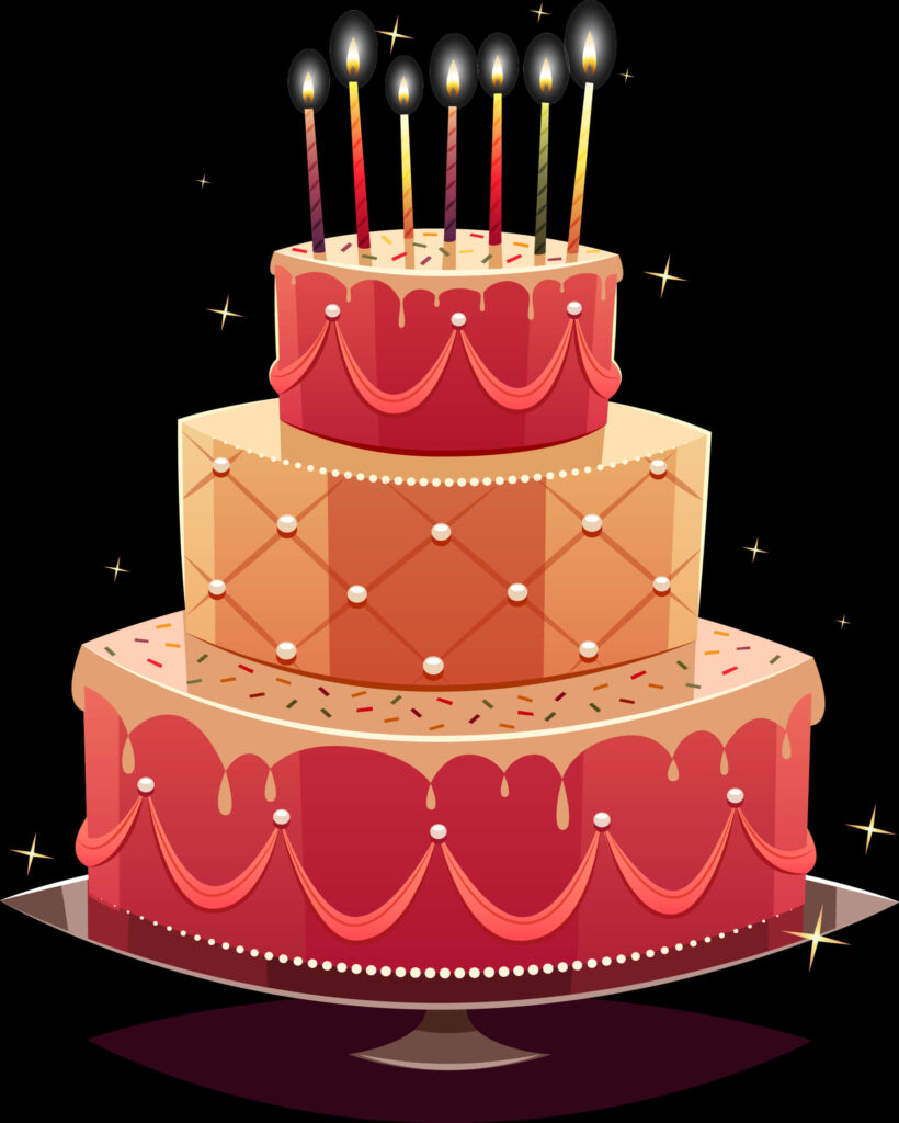 Festive Multi-Tiered Birthday Cake Wallpaper with Sparkling Background