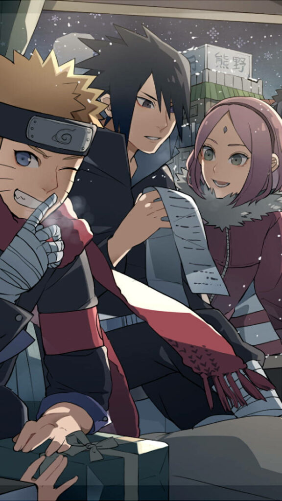Festive Naruto iPhone Wallpaper: Team 7 in a Winter Wonderland