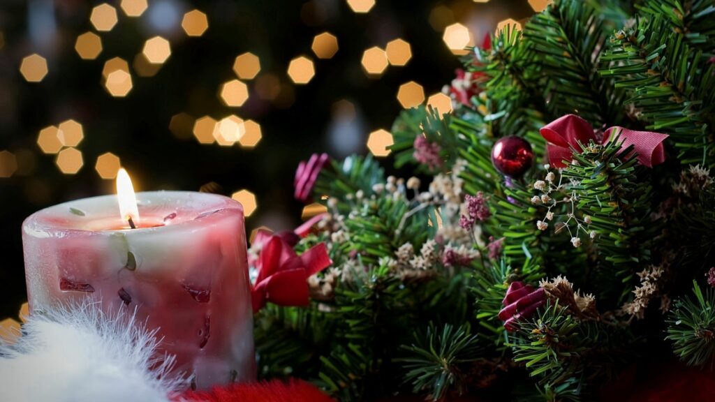 Festive New Year Candle & Fir Branch Wallpaper - 1920x1080 Background